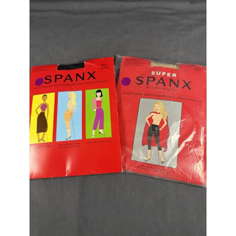 NEW LOT OF 2 Spanx/Super Spanx Footless Bodyshaping Pantyhose Nude Blk Size E